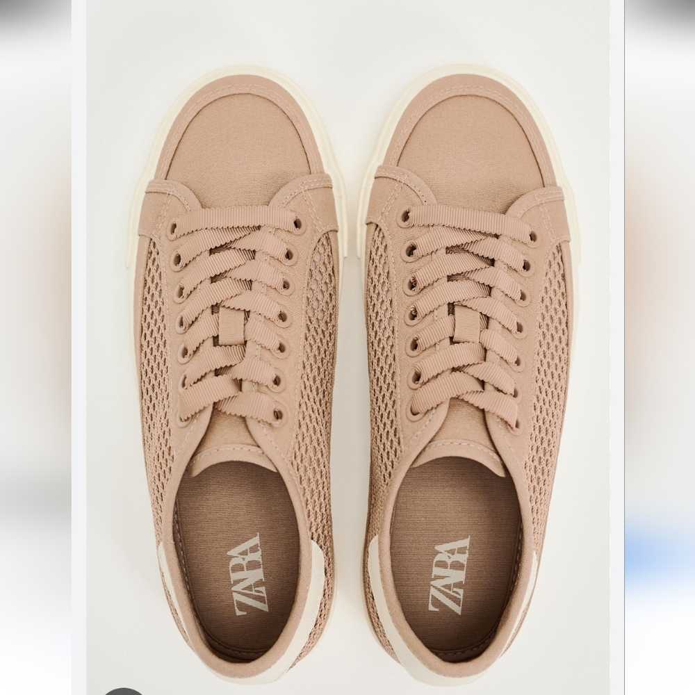 Zara Women's Dusty Rose Lace-Up Sneakers Size 9 Or 39